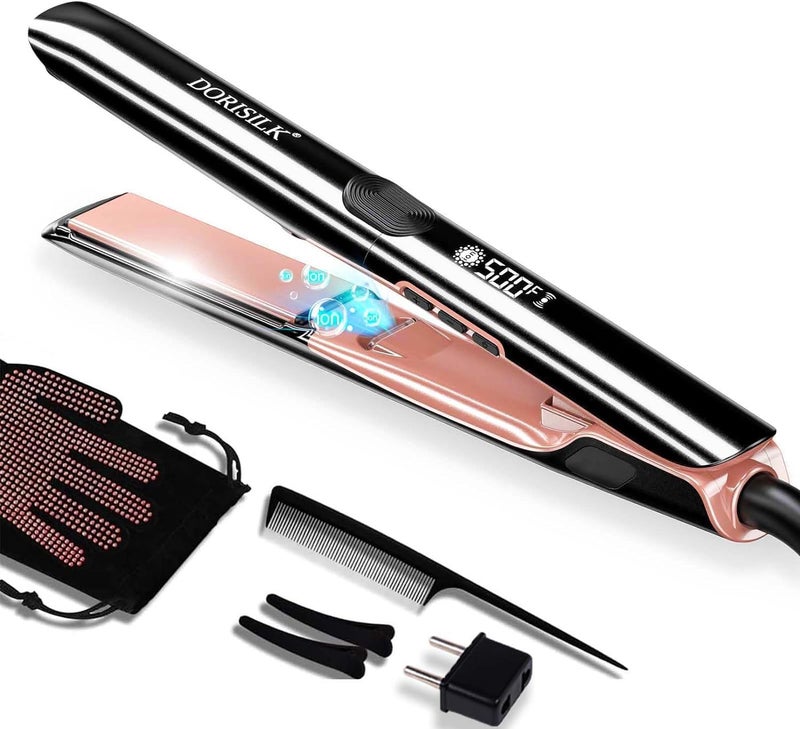 DORISILK 500 Degree High Temp Professional Hair Straightener，30s Fast Heating Ceramic Flat Iron ，2 in 1 Hair Straightener and Curler，Plasma Flat Iron Get Frizz-Free ，Dual Voltage for Travel Using - Image 1